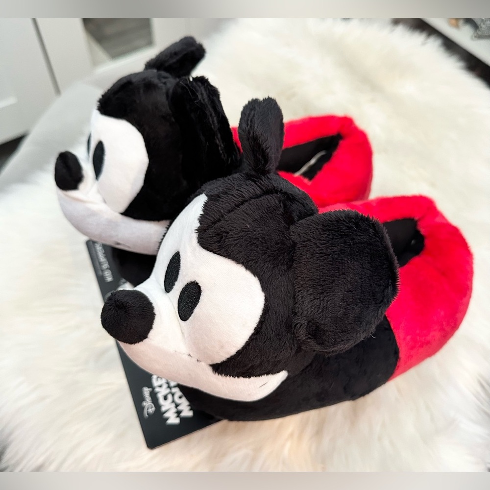 Disney Mickey Mouse Plush Slippers - Black and Red Kids LG NEW! - Picture 6 of 8